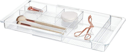 iDesign Expandable Makeup Drawer Organizer, Shallow Tray for Bathroom or Vanity Storage - Clear