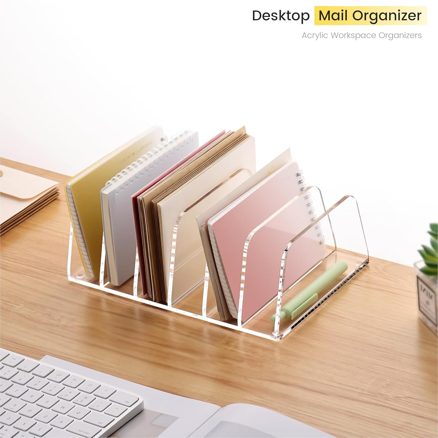 YUXUN Desk File Organizer,5-Section Vertical Clear Acrylic Desk Organizer File Holder Mail Sorter Office Organization for Office Home &Classroom（B5）