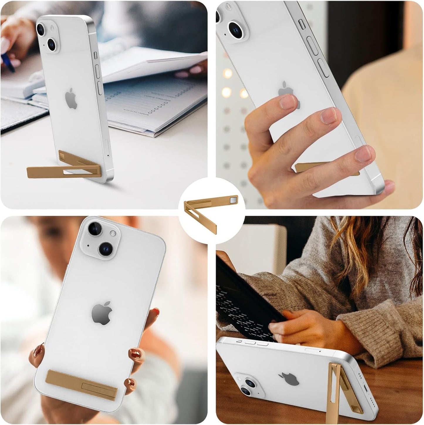 Mini Phone Kickstand, Folding Invisible Portable Metal Cell Phone Stand Holder for Desk, Compatible with iPhone, Samsung and All Cellphones, Black