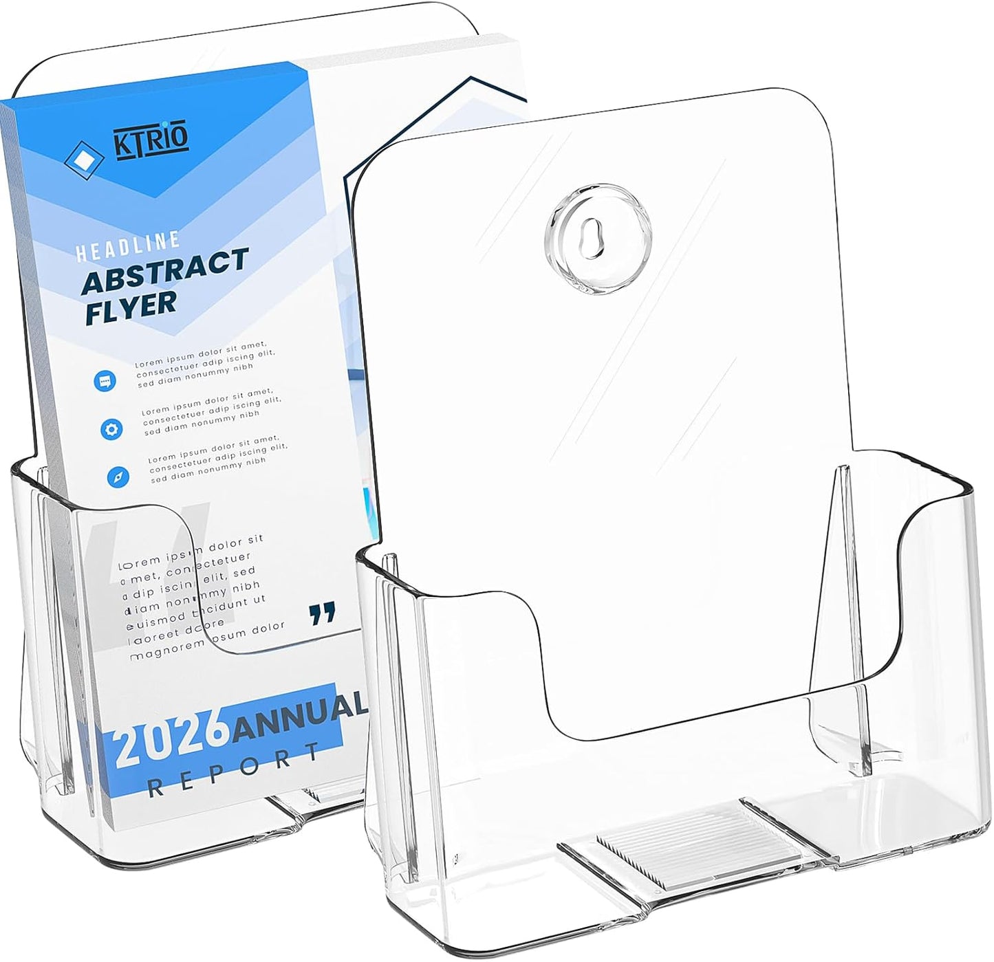 KTRIO Acrylic Brochure Holder 8.5 x 11 Clear Literature Display Stand, Plastic Flyer Holder for Trifold Brochures, Menus, Magazines, Pamphlets, Documents, Desk or Wall Mount, 2 Pack