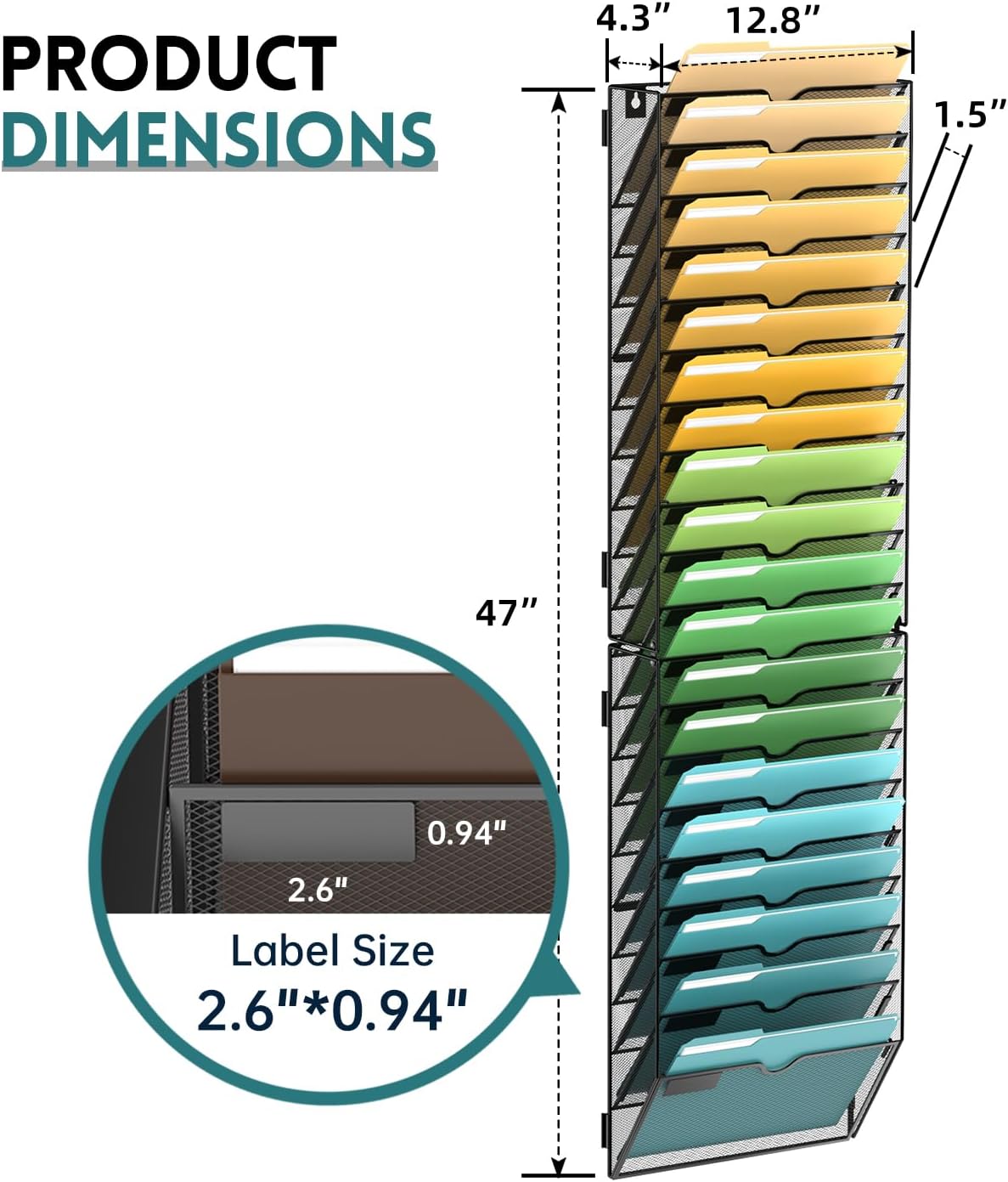 SUPEASY 5 Tier Wall File Organizer, Hanging Wall Mounted Mail Organizer with Label Slots, Metal Mesh File Holder Magazine Rack for Office, Home, School or Classroom, Black