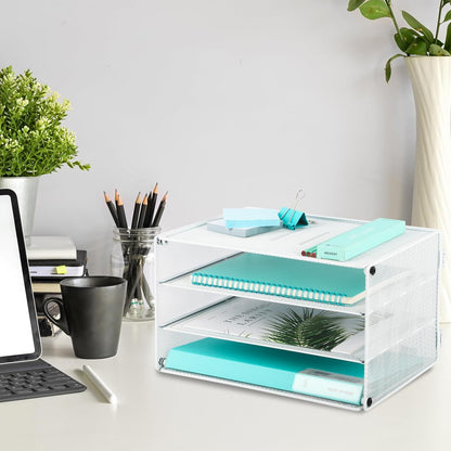 EASEPRES 3 Tier Mesh Desk Organizer Tray, File Paper Letter Folder Holder Desktop Paper Sorter Mail Organization Rack Storage Accessories, for Office Home School Classroom, Black