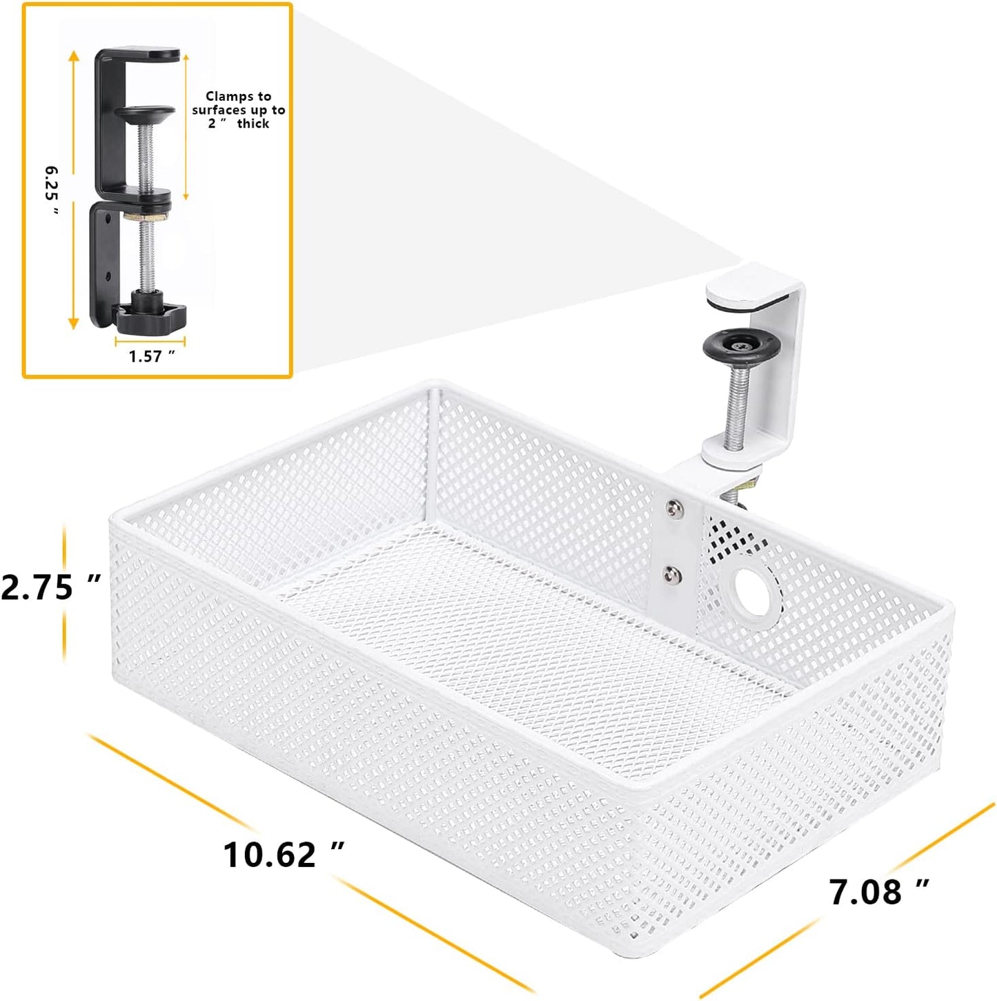 2-Tier Clamp-On Mesh Organizer, Under Desk Storage with Slide-Out Tray, No Drilling Tool-Free Installation, Durable Rust-Resistant Metal, Large-Capacity Organizer.