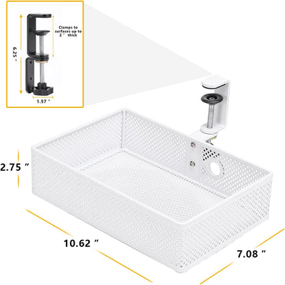 2-Tier Clamp-On Mesh Organizer, Under Desk Storage with Slide-Out Tray, No Drilling Tool-Free Installation, Durable Rust-Resistant Metal, Large-Capacity Organizer.