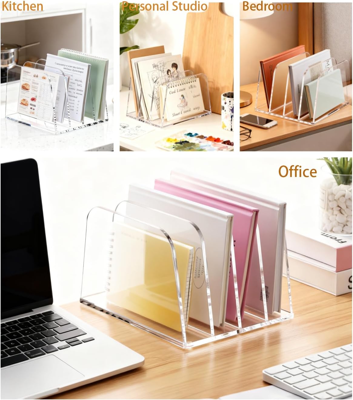 YUXUN Clear Acrylic Desktop File Sorter Organizer,Upright File Organizer, 3-Section Bookshelf for Home Office & Classroom