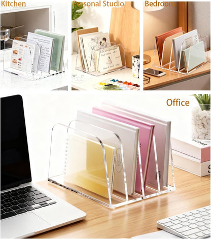 YUXUN Clear Acrylic Desktop File Sorter Organizer,Upright File Organizer, 3-Section Bookshelf for Home Office & Classroom