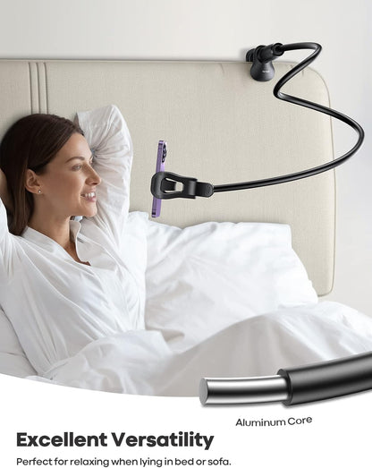 Lamicall Gooseneck Phone Holder for Bed - [Upgraded Stable Clip] for Desk, Headboard, Bed, Bedside, Table, Flexible Gooseneck Long Arm Stand, Overhead Cell Phone Clamp Mount, Gift for All 4-7” Device
