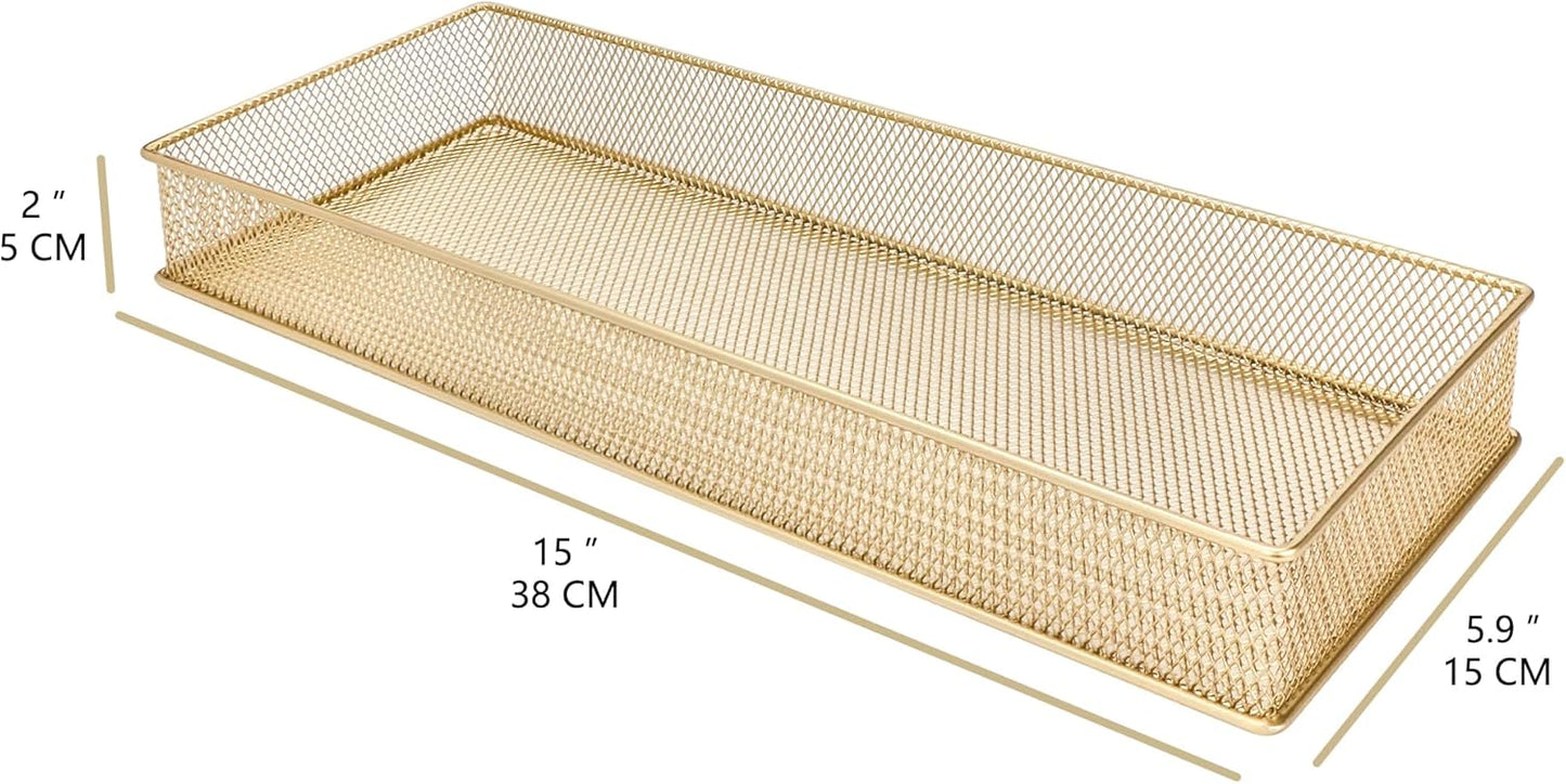 Annova Stackable Mesh Drawer Cabinet and Shelf Organizer Bins Storage Basket School Office Supply Holder Tray- Set of 2 (Gold, 3x3x2 Inch)