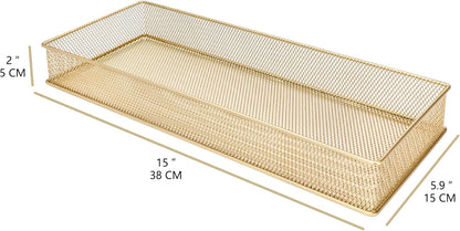 Annova Stackable Mesh Drawer Cabinet and Shelf Organizer Bins Storage Basket School Office Supply Holder Tray- Set of 2 (Gold, 3x3x2 Inch)