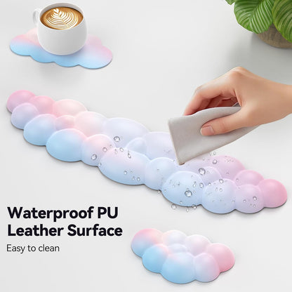 TECKNET Cloud Keyboard Wrist Rest Set, Cloud Wrist Rest with Non-Slip Base, PU Leather Wrist Pad for Keyboard with Ergonomic Memory Foam for Computer Laptop Office Gaming and Pain Relief, White