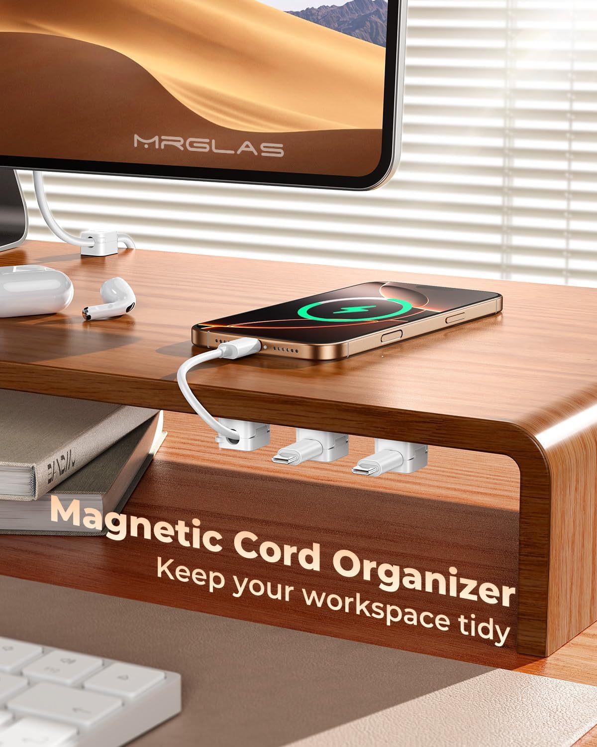 10Pack 2026 Upgraded Cord Organizer Magnetic Cable Clips [1s Lock] MRGLAS Cable Holder Office Desk Accessories with 4 Extra Strong Adhesive Pads, Wire Keeper for Nightstand Desktop Wall Car