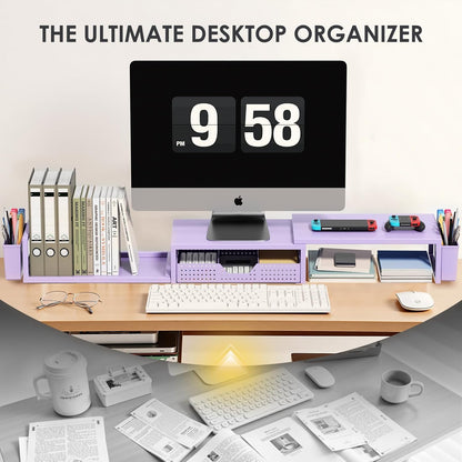 OPNICE Clear Acrylic Desk Organizers and Accessories, Dual Monitor Stand Riser with Drawer, Desk Shelf Computer Racks for Office Workspace Organizers, Desktop Organization (Transparent)