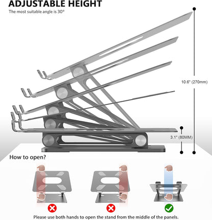 BoYata Laptop Stand, Adjustable Multi-Angle Laptop Holder, Compatible for Laptops up to 17 inches, Sturdy Aluminum & Silicone, Silver