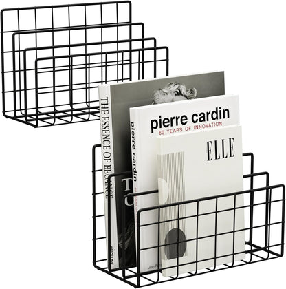 3-Slot Metal Mesh Desk Mail Organizer, Letter Sorter File Holder for Office & Home, 2PCS (Black)