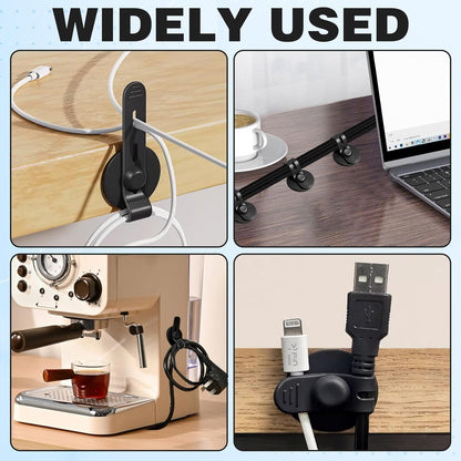 12Pcs Under Desk Cable Management, 2026 New Silicone Adjustable Cable Management Clips for Under-Office Desks Wire Holders, Self Adhesive Sticky-Back Cable Clips