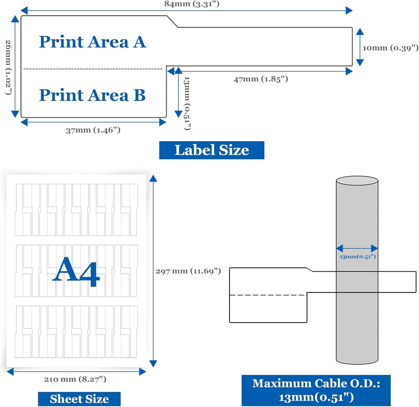 Mr-Label® Self-Adhesive Cable Label - Waterproof | Tear Resistant | Durable - with Online Print Tool - for Laser Printer (10 Sheets (300 Labels), Multi-Color)