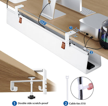 Zilink No Drill Under Desk Cable Management Tray 30" Cord Organizer for Table Clamp/Screw Mount Desk Cable Management Sturdy Waterproof Fabric Cord Hiders for Office, Home