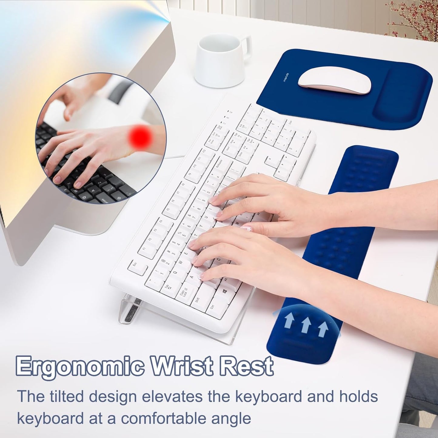 MOSISO Computer Keyboard Stand&Wrist Rest Support for Keyboard &Mouse Pad Set, Ergonomic Massage Wrist Rest Set, Easy Typing Working Acrylic Clear Stand for Office Home, Apricot