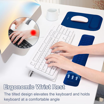 MOSISO Computer Keyboard Stand&Wrist Rest Support for Keyboard &Mouse Pad Set, Ergonomic Massage Wrist Rest Set, Easy Typing Working Acrylic Clear Stand for Office Home, Apricot