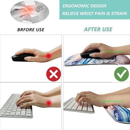 Keyboard Wrist Rest Pad Mouse Pad with Wrist Support Set of 3, Gaming Mousepad with Non-Slip Rubber Base, Ergonomic Memory Foam Mouse Cushion Support for Home Office Laptop Computer, Navy Blue