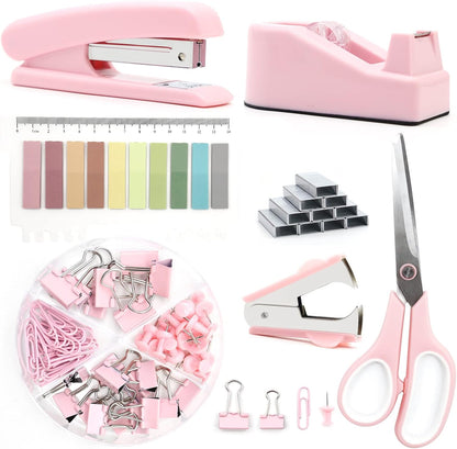 Gold Office Supplies,UPIHO Gold Desk Accessories,Stapler and Tape Dispenser Set with Large Stapler,Tape Dispenser, Staple Remover, Staples, Clips,Scissor,Pen and Sticky Notes,Gifts for Office Clerks