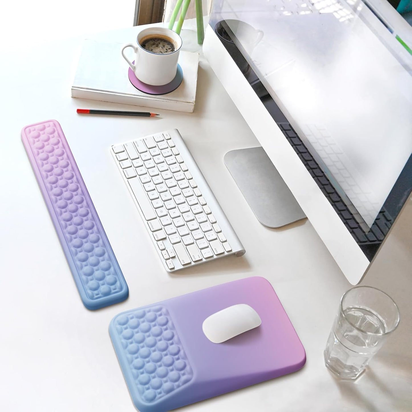 Ospelelf Mouse Pad with Wrist Rest and Keyboard Wrist Rest, Ergonomic Wrist Rest for Computer, Office, Gaming, Pink