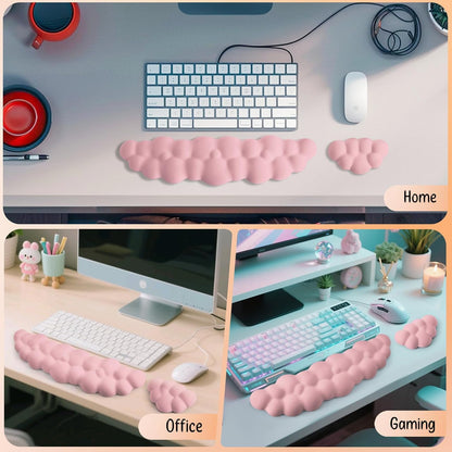 Keyboard Wrist Rest Mouse Wrist Support Set, Cloud Keybroad Wrist Rest Pad with Non-Slip PU Base, Memory Foam Wrist Rest for Pain Relief Computer Laptop Gaming Home Office, White