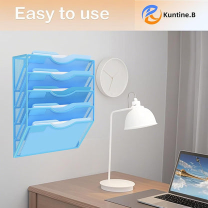 Kuntine.B Wall File Organizer Office Hanging Magazine Holder Wall File Organizer for Office Home (Black, 5 Tier)