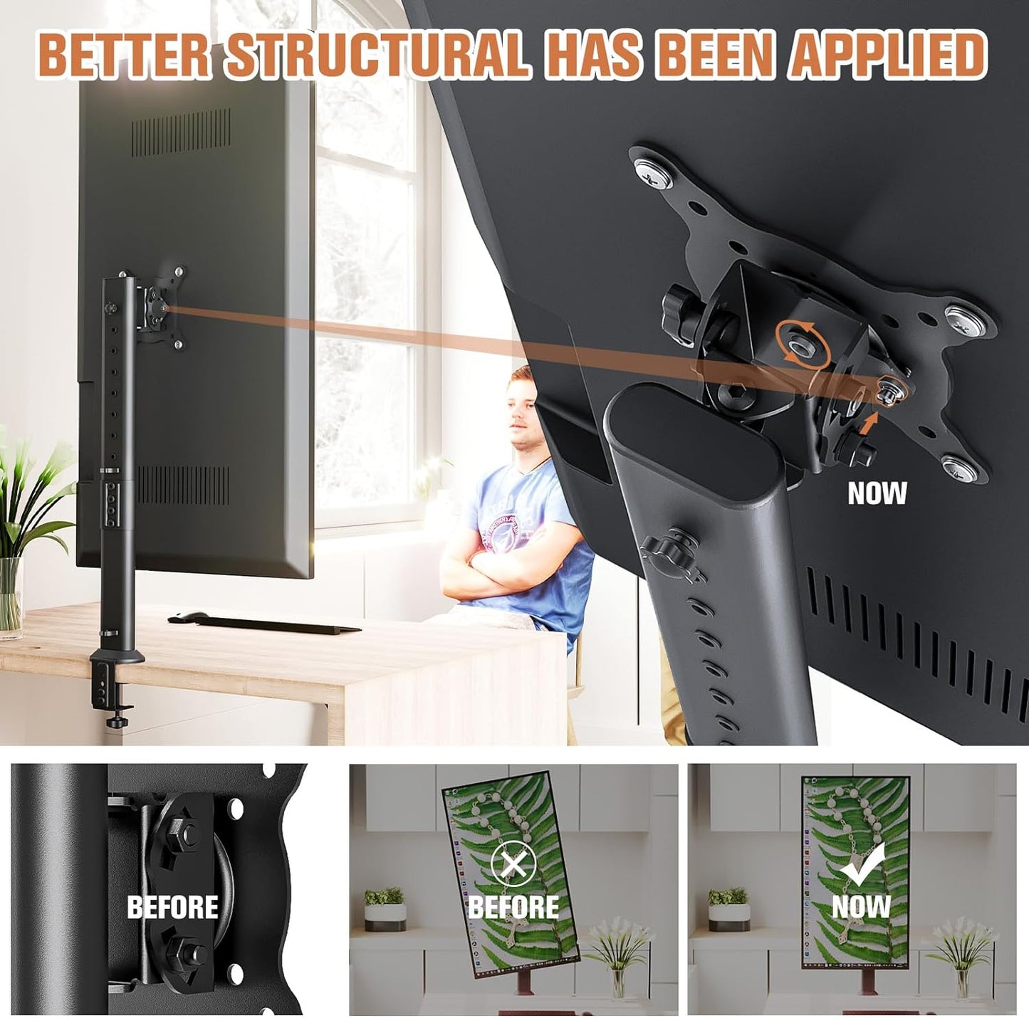 HEMUDU Single Desk Monitor Arm Mount Stand Fit for 13 inch to 32 inch Flat Curved Computer Screen with Swivel, Height Adjustable, Rotation,Holds up to 77lbs, Black