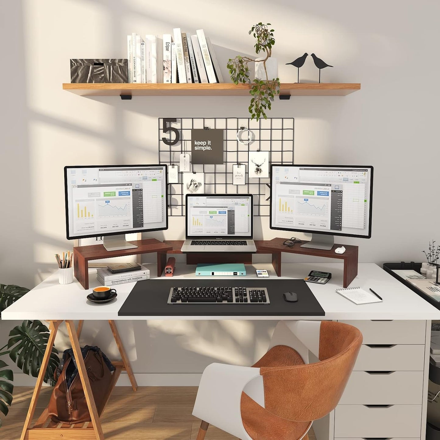 WESTREE Triple Dual Monitor Stand Riser, Extra Long Monitor Stand for 1~2~3 Monitors, Monitor Stand with Length and Angle Adjustable, 3 Shelf Desktop Storage Riser for Monitor Computer Screen Laptop