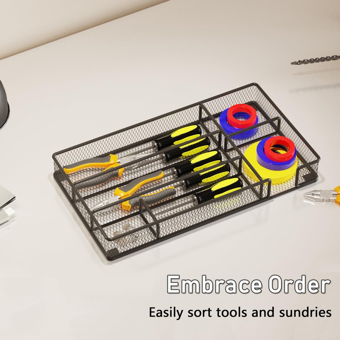 Desk Drawer Organizer Tray, Office Drawer Organizer, Workspace Organizers, Suitable for Tools, Pencils, Office Supplies Storage (Black)