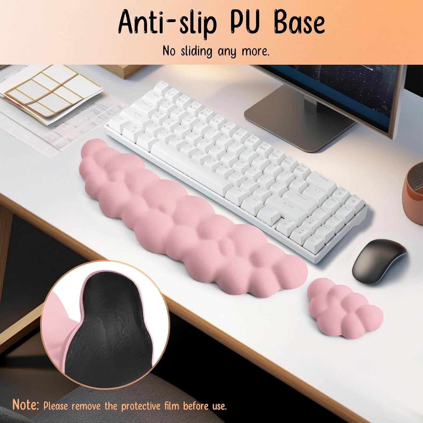 Keyboard Wrist Rest Mouse Wrist Support Set, Cloud Keybroad Wrist Rest Pad with Non-Slip PU Base, Memory Foam Wrist Rest for Pain Relief Computer Laptop Gaming Home Office, White