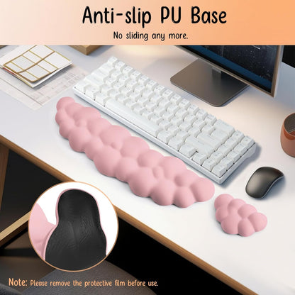 Keyboard Wrist Rest Mouse Wrist Support Set, Cloud Keybroad Wrist Rest Pad with Non-Slip PU Base, Memory Foam Wrist Rest for Pain Relief Computer Laptop Gaming Home Office, White