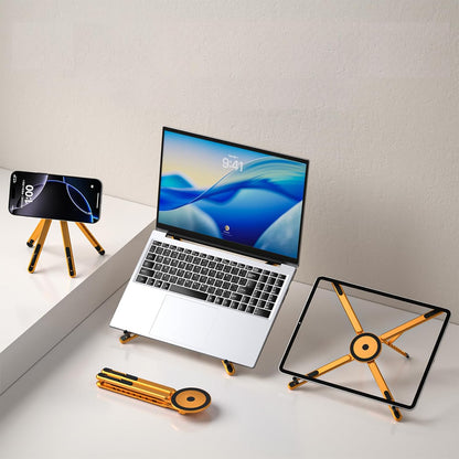 Laptop Stand for Desk, Adjustable Aluminum Alloy Magnetic Foldable Phone Stand, 8 Level Height Adjustable Laptop Stand, 3 in 1 Computer Riser for Phone, Tablet and Laptop