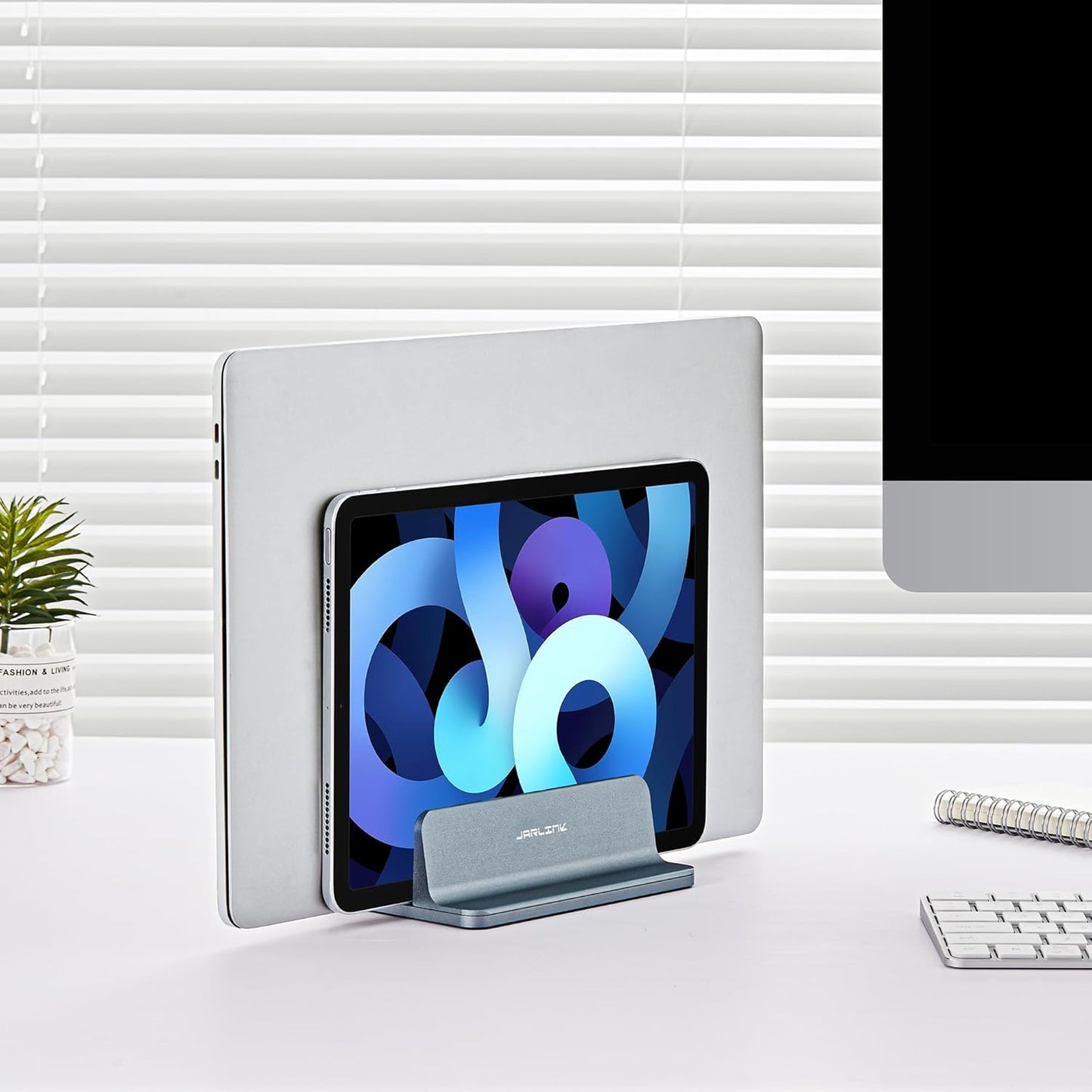 JARLINK Vertical Laptop Stand, Aluminum Laptop Holder Desktop Stand with Adjustable Dock Size (up to 17.3 inches) Compatible with All MacBook/Surface/Dell/Gaming Laptops (Silver)