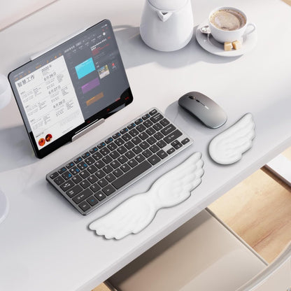 White Angel Wings Ergonomic Memory Foam Wrist Rest Computer Keyboard and Mouse Set Cute Gaming Keyboard Wrist Support pad PU Leather Surface Non-Slip and Waterproof Includes a Cleaning Brush