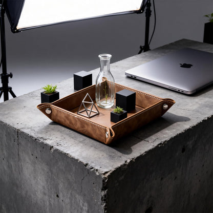 siduater Valet Tray Desktop Storage Organizer, Vegan Leather Catchall Bedside Vanity Tray Nightstand Caddy Holder for Remote Controller, Watch, Keys, Phone, Wallet, Sunglasses, Jewelry - Map