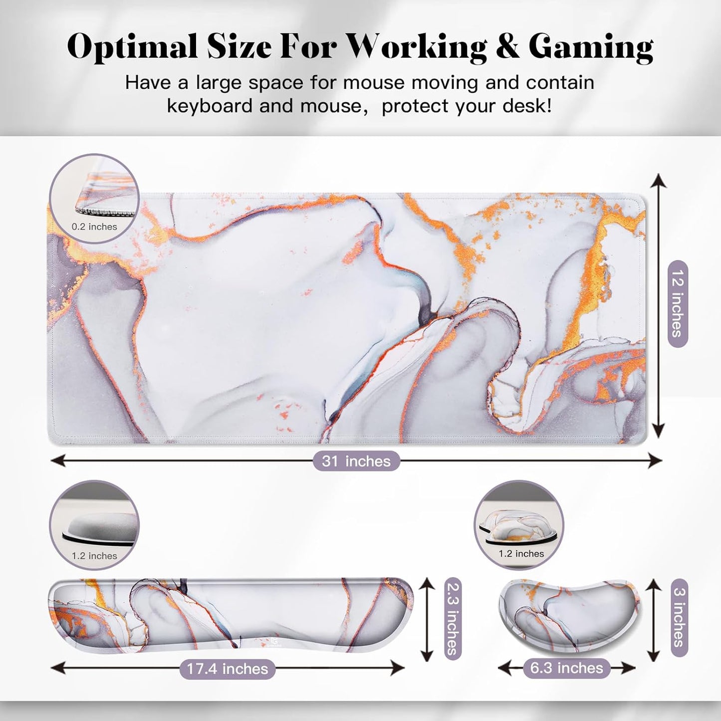 Gimars Upgrade Enlarge Silky and Superfine Fabric Gel Memory Foam Keyboard Wrist Rest Set, Ergonomic Keyboard Mouse Wrist Support for Typing Pain Relief, Comfort for Office, Gaming, Computer