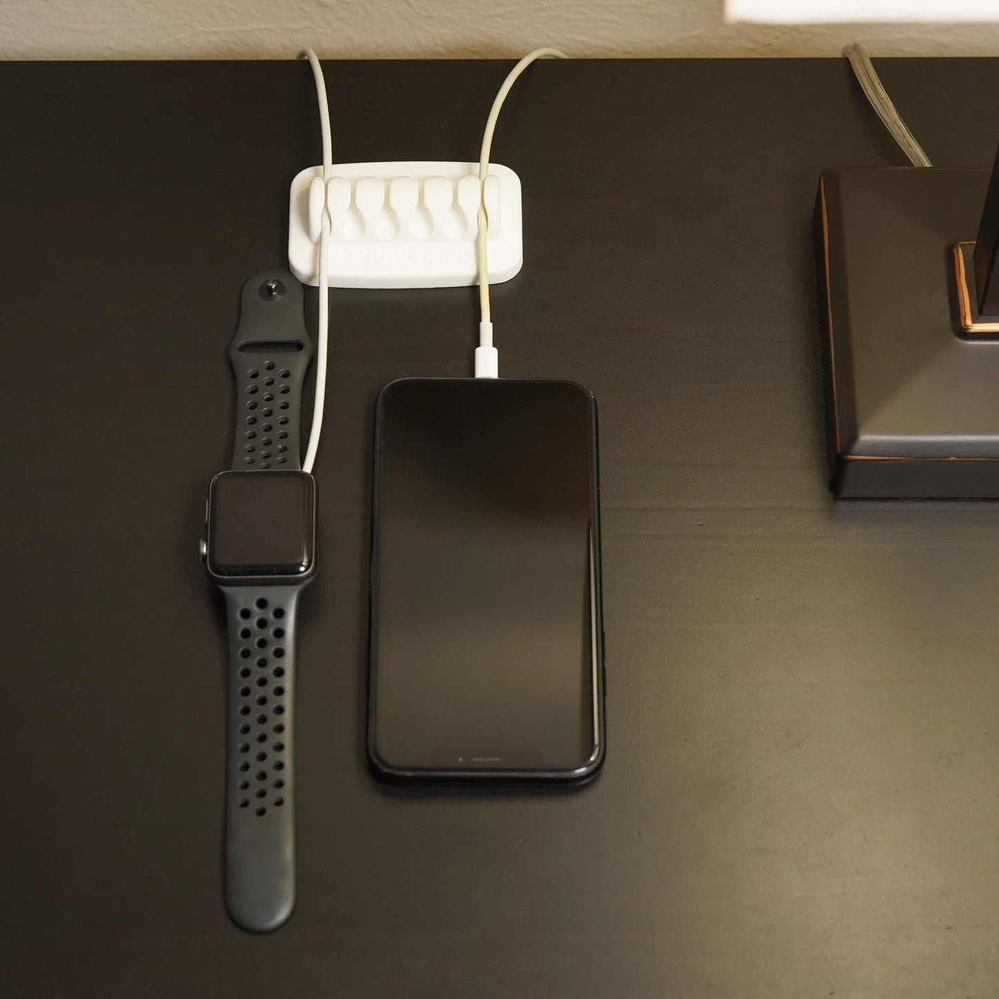 Heaviest Cable Organizer on The Market! Compact and Weighted Desktop Cord Holder and Cable Organizer, Eco-Friendly Silicone, No Bad Smell, Bundled with 4 Reusable Cable Ties! (Black)