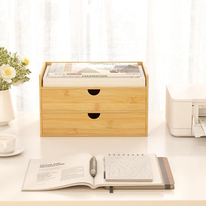 Wisuce Bamboo Desk Organizer - Mini Bamboo Desk Drawer Tabletop Cosmetic Storage Organization for Office or Home Black