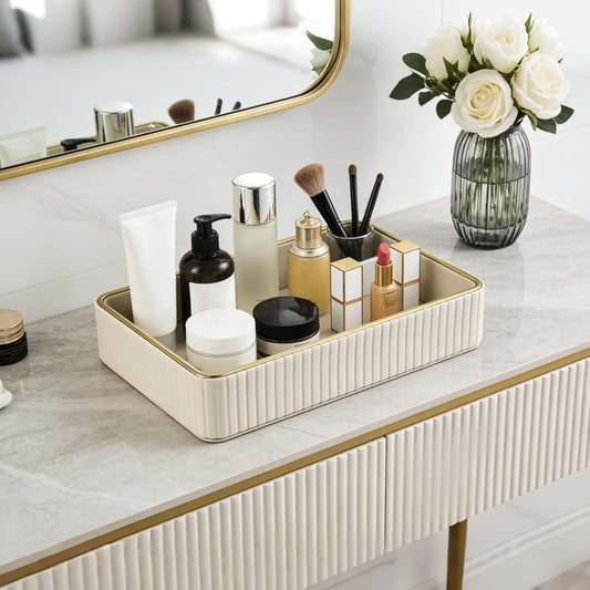 PU Leather Valet Tray,Desk Organizer Tray Nightstand Organizer Trinket Dish Storage Key Bowl Decorative Trays for Phone Wallet Jewelry Watch,Bathroom Bedroom Perfume Vanity Trays,Cream White