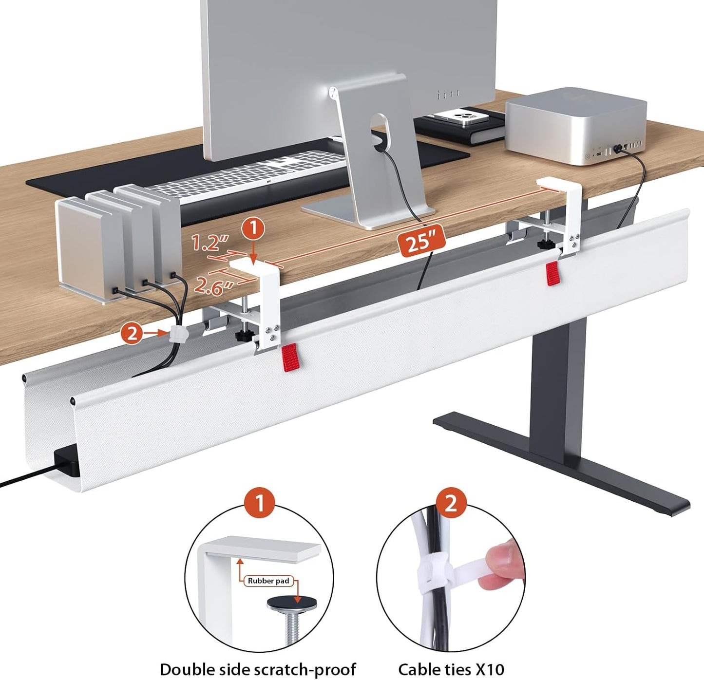 Univivi No Drill Under Desk Cable Management Tray, 36" Cord Organizer for Table, Clamp/Screw Mount Desk Cable Management, Premium Fabric Cable Management Tray for Office, Home