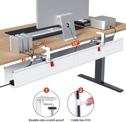 Univivi No Drill Under Desk Cable Management Tray, 36" Cord Organizer for Table, Clamp/Screw Mount Desk Cable Management, Premium Fabric Cable Management Tray for Office, Home