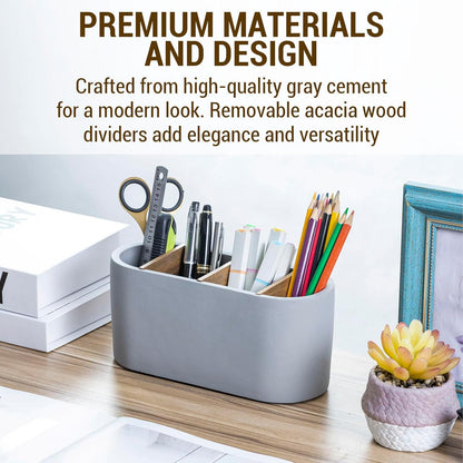 MyGift Pen Holder Pencil Holder For Desk Desktop Pen Cup Holder Gray Concrete 3.5 Inch Round Modern Office Desk Organizer
