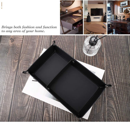 Luxspire Valet tray, PU Leather Tray, Catchall Tray, Men Women Jewelry Key Tray, Desk Storage Plate for Key Coin Phone Jewelry Wallet, Medium Size - Black