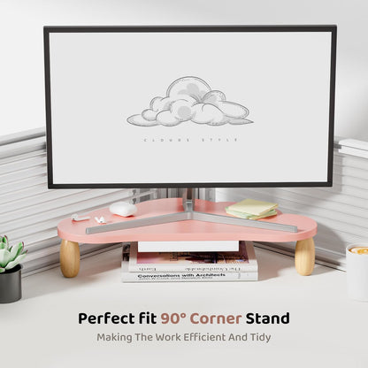 AFOOYO Monitor Stand Riser,Cloud Shape Wood Computer Monitor Stand, 16.5IN Monitor Stand Riser, Multi-Purpose Desktop Organizer Riser for Computer,Laptop,Printer,TV,Pink