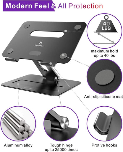 Adjustable MacBook Laptop Stand for Desk | Ergonomic Aluminum Laptop Riser with Heat-Vent, Compatible for 10-17" Laptops, Space Grey