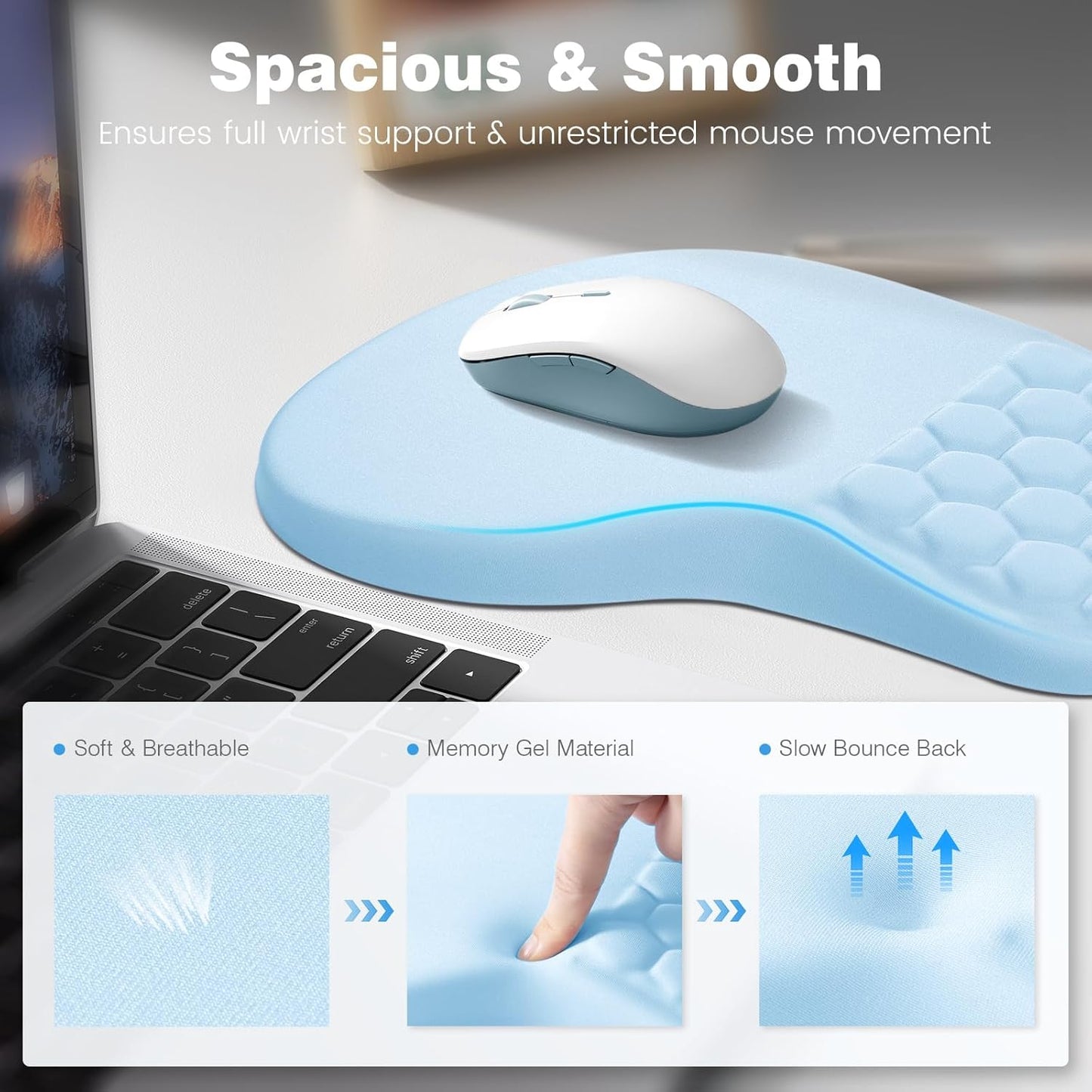 Ospelelf Ergonomic Mouse Pad and Keyboard Stand Wrist Rest Set, Memory Foam Comfort, Pain Relief for Typing, Office Desk Accessories, Moonlit Blossoms
