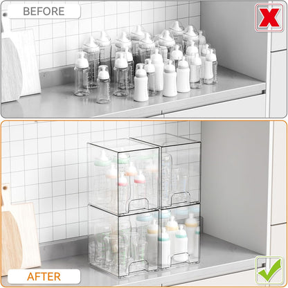 Yieach 4 Pack Clear Stackable Storage Drawers,4.4'' Tall Acrylic Drawer Containers for Organizing,Bathroom Organizers and Storage Bin Box,Plastic Makeup,Medicine Organizer Bins for Cabinet,Undersink