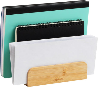 Mind Reader Vertical File Storage, Desktop Organizer, Magazine Holder, Office, Bamboo, 6"L x 11"W x 10"H, Brown